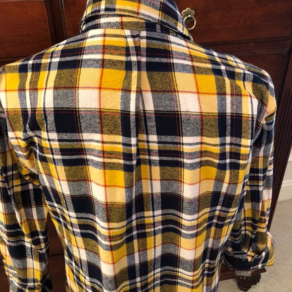 Ladies Blue and Yellow Plaid Flannel Shirt - Picture 5 of 7